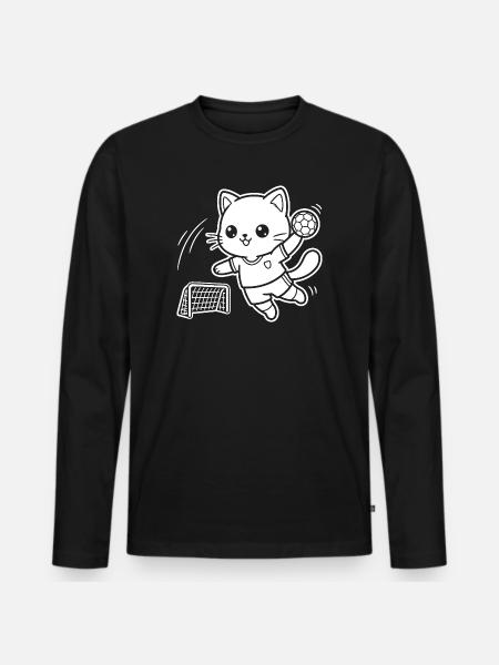 Kawaii Cat Handball Player - Men's Premium Organic Long Sleeve Shirt - black