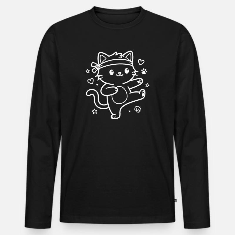 Karate Kawaii Katze - Männer Premium Bio Langarmshirt - Schwarz
