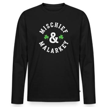 Mischief & Malarkey Shamrock Logo - Men's Premium Organic Long Sleeve Shirt - black - Front - Nico (187cm)
