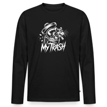 Aggressive Ratte im Mülleimer – My Trash Fun - Männer Premium Bio Langarmshirt - Schwarz - Vorne - Nico (187cm)