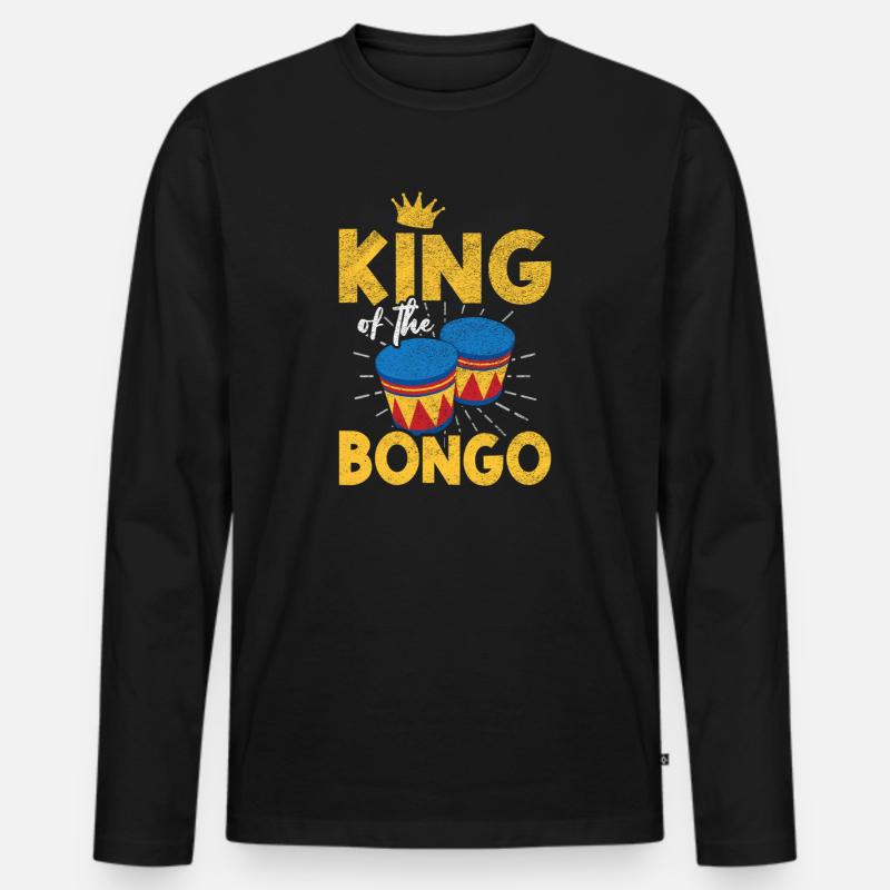King Bongo Retro Percussion Drummer Design - Männer Premium Bio Langarmshirt - Schwarz