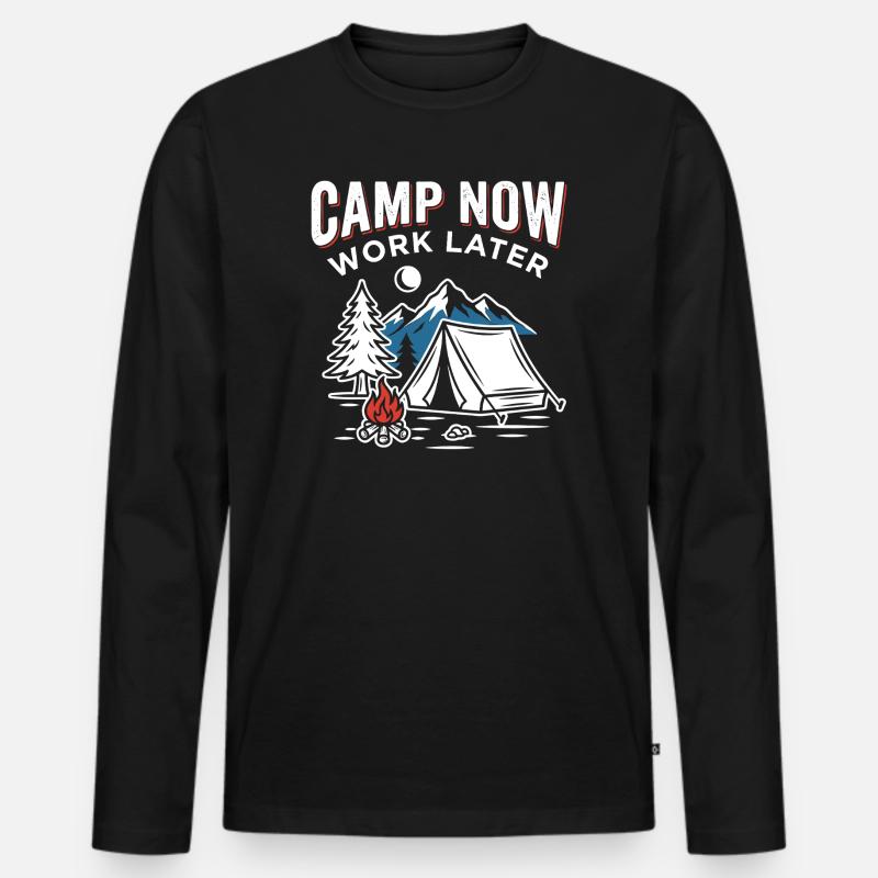 Jetzt Campen, Später Arbeiten - Männer Premium Bio Langarmshirt - Schwarz