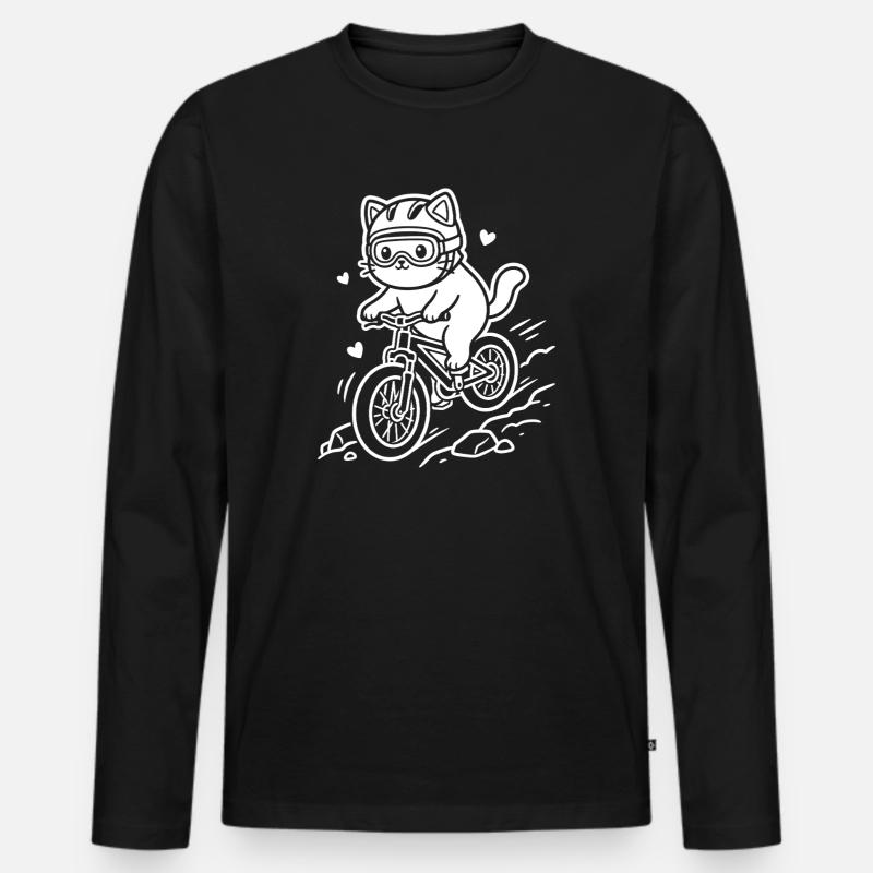 Kawaii Katze Radfahren - Männer Premium Bio Langarmshirt - Schwarz