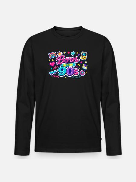 Born in den 90ern Neon-Retro - Männer Premium Bio Langarmshirt - Schwarz