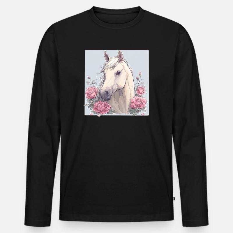 Pferd mit Blumen - Männer Premium Bio Langarmshirt - Schwarz