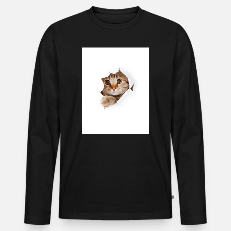 Kuckuck-Kätzchen durch den Papierriss - Männer Premium Bio Langarmshirt - Schwarz