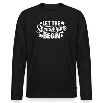 Spielereien beginnen: Verspieltes Phrase-Tee - Männer Premium Bio Langarmshirt - Schwarz - Vorne - Nico (187cm)