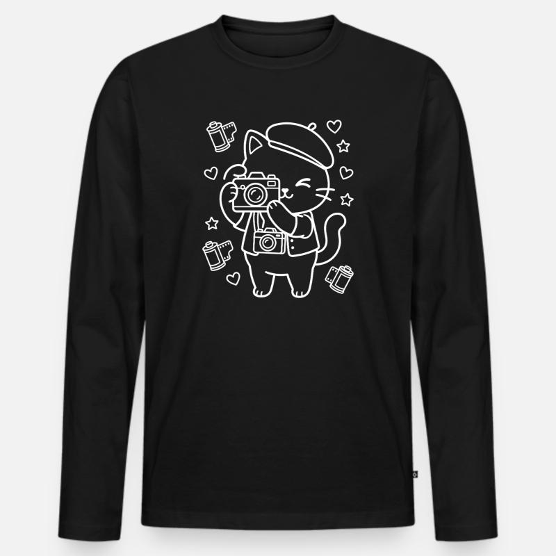 Fotograf Kawaii Katzen - Männer Premium Bio Langarmshirt - Schwarz