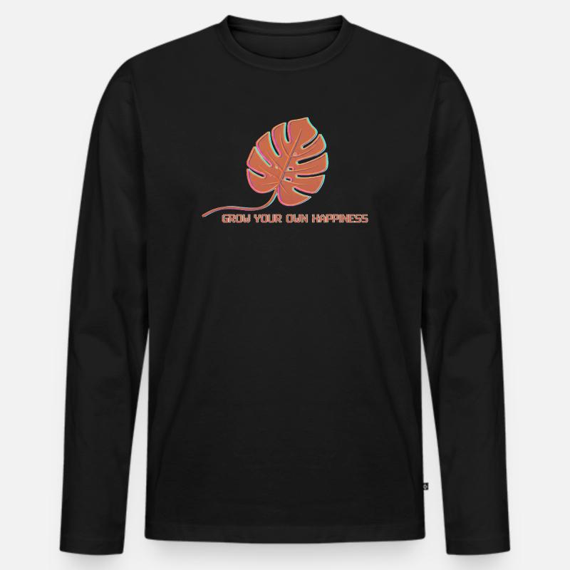 Monstera Glow Glücksblatt - Männer Premium Bio Langarmshirt - Schwarz
