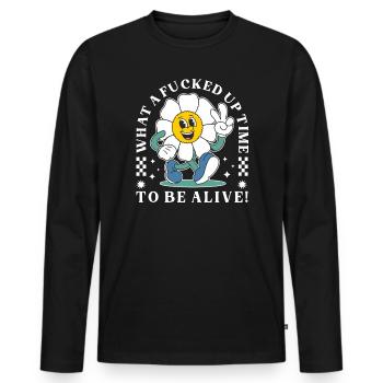 Funny Black Humor Cartoon Flower Design - Men's Premium Organic Long Sleeve Shirt - black - Front - Nico (187cm)