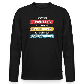 Time travel - Men's Premium Organic Long Sleeve Shirt - black - Front - Nico (187cm)