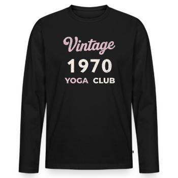 Vintage 1970's Yoga Club Retro Birth Year Vintage - Men's Premium Organic Long Sleeve Shirt - black - Front - Nico (187cm)
