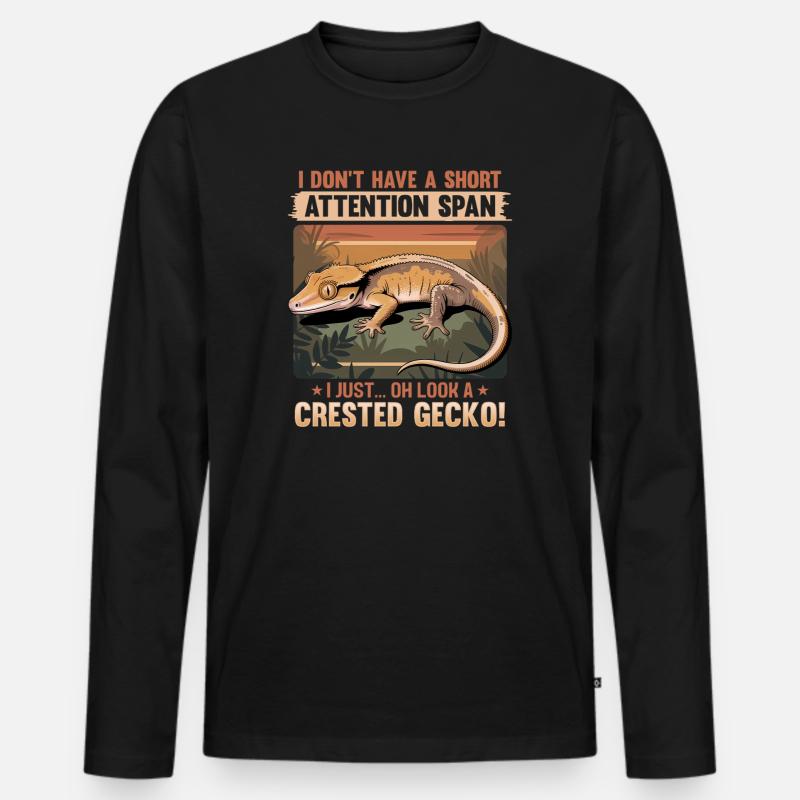 Funny Reptile Crested Gecko - Männer Premium Bio Langarmshirt - Schwarz