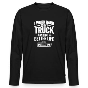Je travaille dur pour que mon camion ait une vie meilleure - T-shirt manches longues Premium bio Homme - noir - Devant - Nico (187cm)