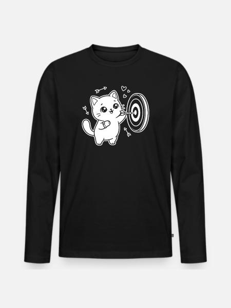 Kawaii Cat Darts Player - Men's Premium Organic Long Sleeve Shirt - black
