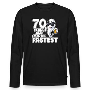 Il y a 70 ans, l’anniversaire le plus rapide et drôle - T-shirt manches longues Premium bio Homme - noir - Devant - Nico (187cm)