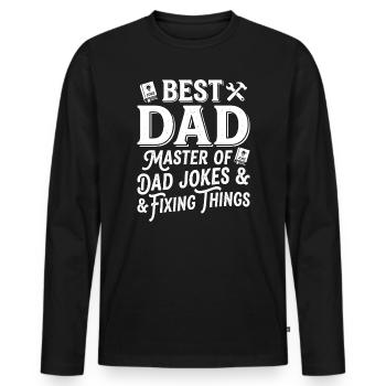 Meilleur Papa : Maître des Blagues et des Réparations - T-shirt manches longues Premium bio Homme - noir - Devant - Nico (187cm)