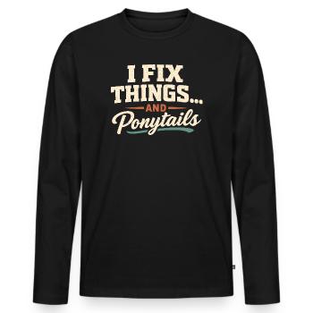 I repair everything, including ponytails | Dad - Men's Premium Organic Long Sleeve Shirt - black - Front - Nico (187cm)