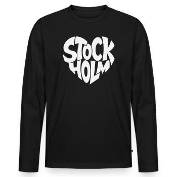 Stockholm Schweden Typografie - Männer Premium Bio Langarmshirt - Schwarz - Vorne - Nico (187cm)