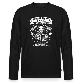Horrorfilme & Chill (Der Friedhof) - Männer Premium Bio Langarmshirt - Schwarz - Vorne - Nico (187cm)