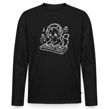 DJ Kawaii Cat - Men's Premium Organic Long Sleeve Shirt - black - Front - Nico (187cm)