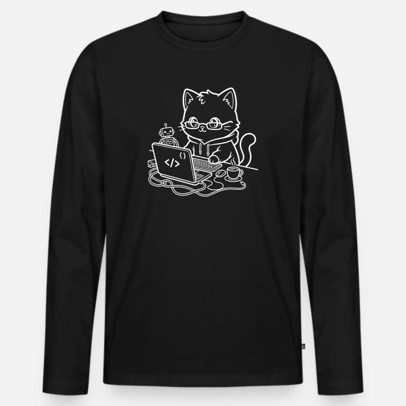 Coder Kawaii Katze Programmierer - Männer Premium Bio Langarmshirt - Schwarz
