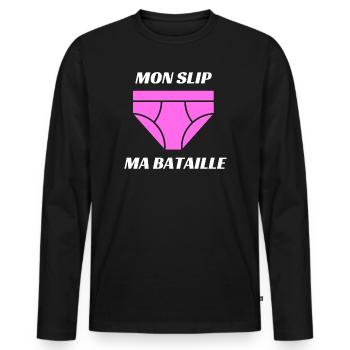 BLS Spécial - Mon slip ma bataille - T-shirt manches longues Premium bio Homme - noir - Devant - Nico (187cm)
