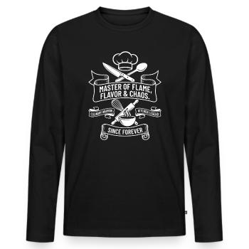 Master of Flame, Taste & Chaos - Men's Premium Organic Long Sleeve Shirt - black - Front - Nico (187cm)