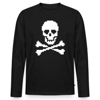 Pixel Skull Crossbones - Men's Premium Organic Long Sleeve Shirt - black - Front - Nico (187cm)