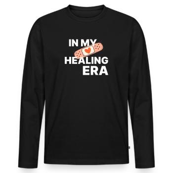 In My Healing Era – Strong Positive Saying - Men's Premium Organic Long Sleeve Shirt - black - Front - Nico (187cm)