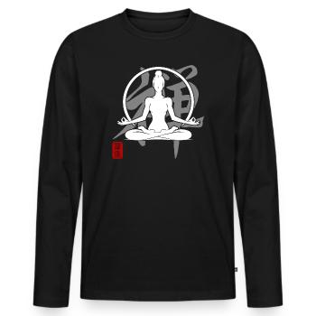 Yoga Silhouette Meditation Zen Kanji Détendre - T-shirt manches longues Premium bio Homme - noir - Devant - Nico (187cm)