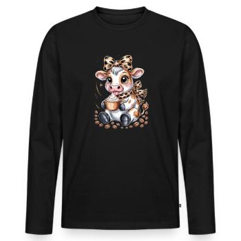 Vache à café sucrée avec cappuccino et grains de café - T-shirt manches longues Premium bio Homme - noir - Devant - Nico (187cm)