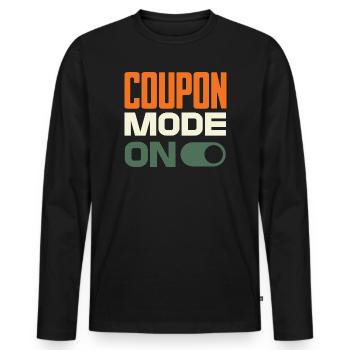Mode Coupon Activé – Bargain Hunter Retro Design - T-shirt manches longues Premium bio Homme - noir - Devant - Nico (187cm)