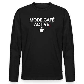 MODE CAFÉ ACTIVÉ | Humour café - T-shirt manches longues Premium bio Homme - noir - Devant - Nico (187cm)