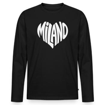 Milan Milano Typographie du cœur - T-shirt manches longues Premium bio Homme - noir - Devant - Nico (187cm)