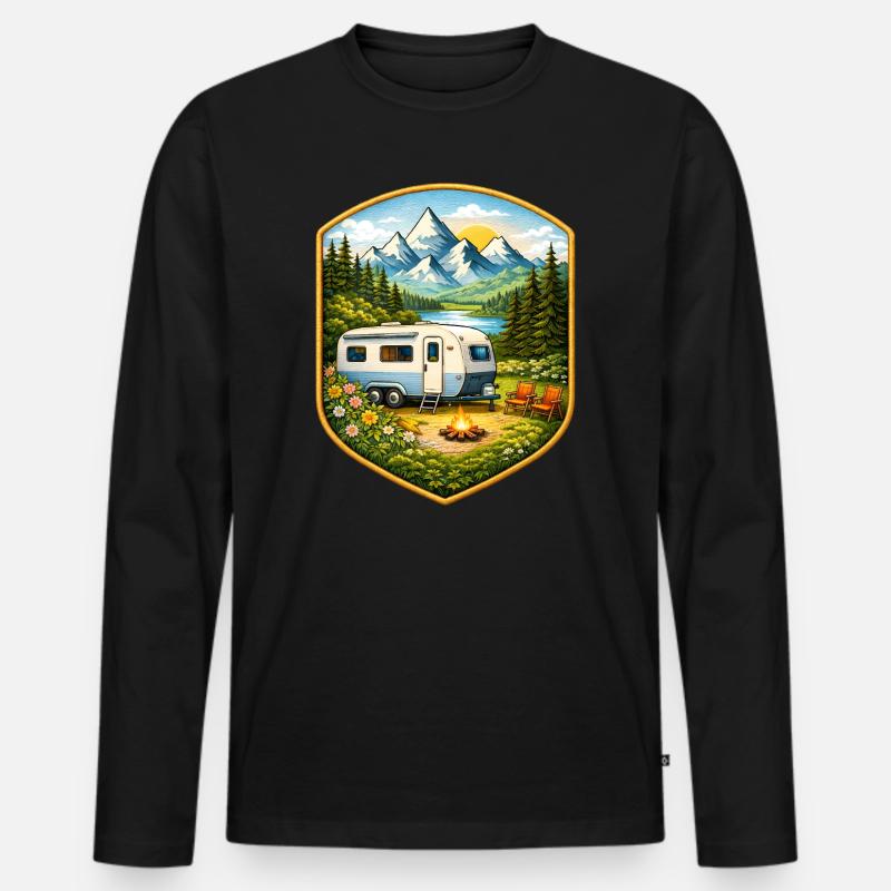 Camping Patch mit Wohnwagen   - Männer Premium Bio Langarmshirt - Schwarz