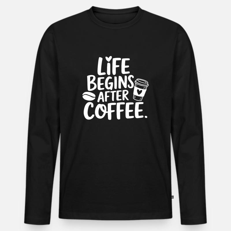 Life Begins After Coffee - Männer Premium Bio Langarmshirt - Schwarz