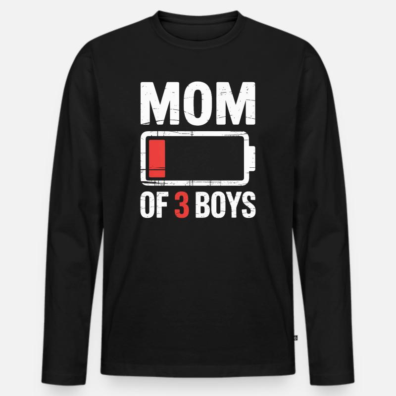 Mutter von 3 Jungen, Batterie leer - Männer Premium Bio Langarmshirt - Schwarz