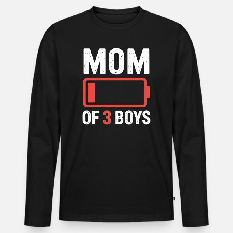 Mutter von 3 Jungen Batterie - Männer Premium Bio Langarmshirt - Schwarz