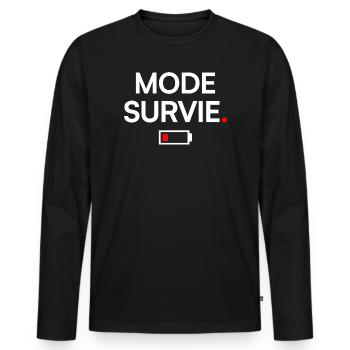 MODE SURVIE | Humour fatigue minimal - T-shirt manches longues Premium bio Homme - noir - Devant - Nico (187cm)