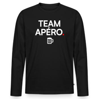 TEAM APÉRO | Minimaler Partyhumor - Männer Premium Bio Langarmshirt - Schwarz - Vorne - Nico (187cm)