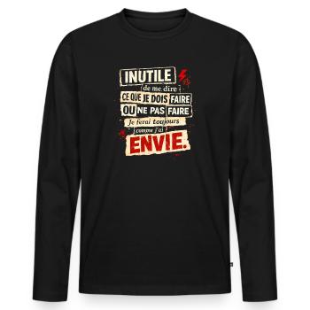 Rebellious Envy – Typographic Poster - Men's Premium Organic Long Sleeve Shirt - black - Front - Nico (187cm)