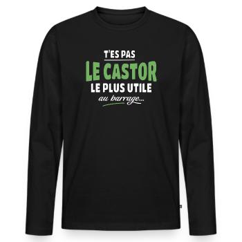 Tes pas le castor le plus utile - T-shirt manches longues Premium bio Homme - noir - Devant - Nico (187cm)