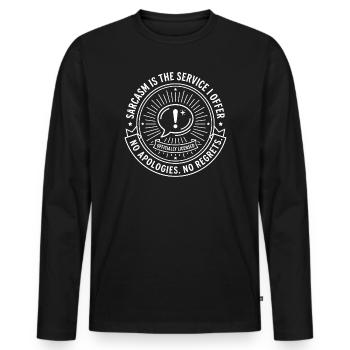 Sarcasm Badges – No Apologies - Men's Premium Organic Long Sleeve Shirt - black - Front - Nico (187cm)
