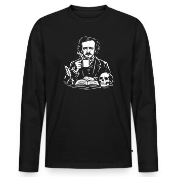 Étude du café d’Edgar Allan Poe avec le crâne - T-shirt manches longues Premium bio Homme - noir - Devant - Nico (187cm)