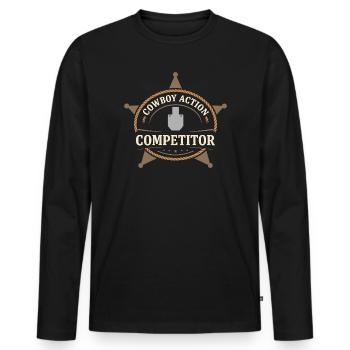 Shooter d’action cowboy. Shooter d’action cowboy - T-shirt manches longues Premium bio Homme - noir - Devant - Nico (187cm)