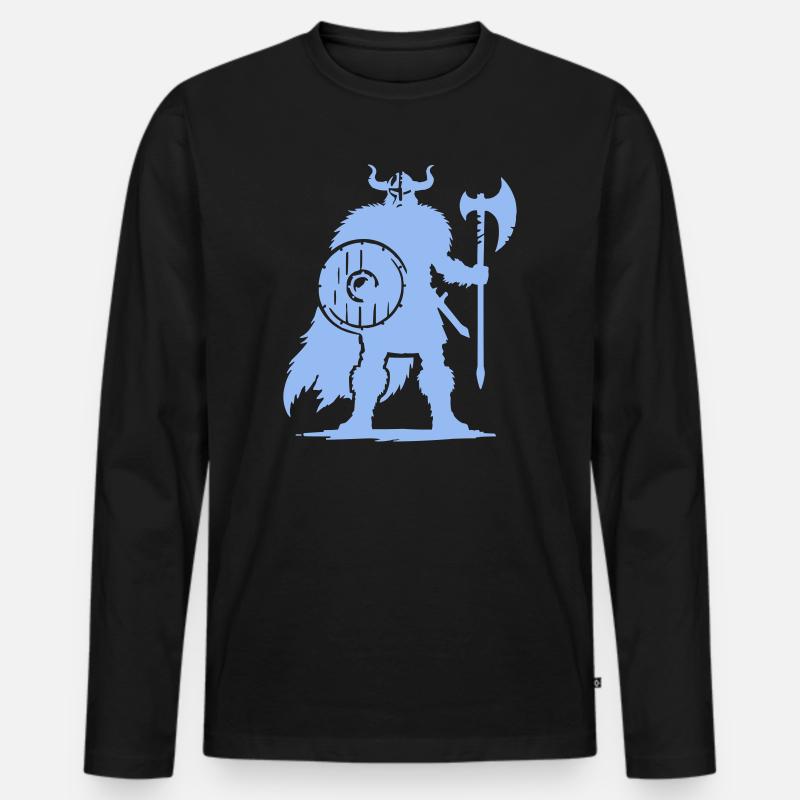 Wikinger Krieger mit Axt und Schild - Männer Premium Bio Langarmshirt - Schwarz