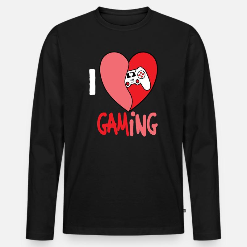 I LOVE GAMING - Männer Premium Bio Langarmshirt - Schwarz