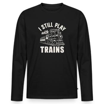 Conducteur de train de locomotive à vapeur - T-shirt manches longues Premium bio Homme - noir - Devant - Nico (187cm)