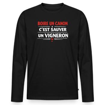 To have a drink is to save a winemaker - Men's Premium Organic Long Sleeve Shirt - black - Front - Nico (187cm)